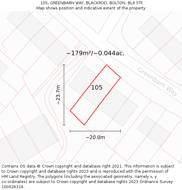 105, GREENBARN WAY, BLACKROD, BOLTON, BL6 5TF: Plot and title map