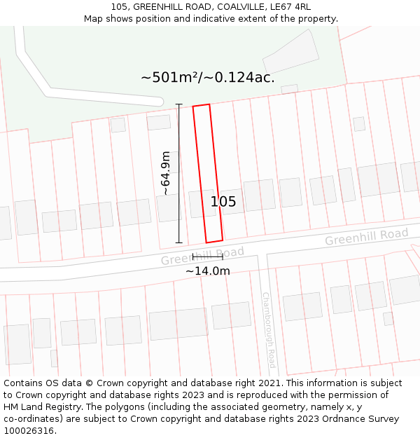 105, GREENHILL ROAD, COALVILLE, LE67 4RL: Plot and title map