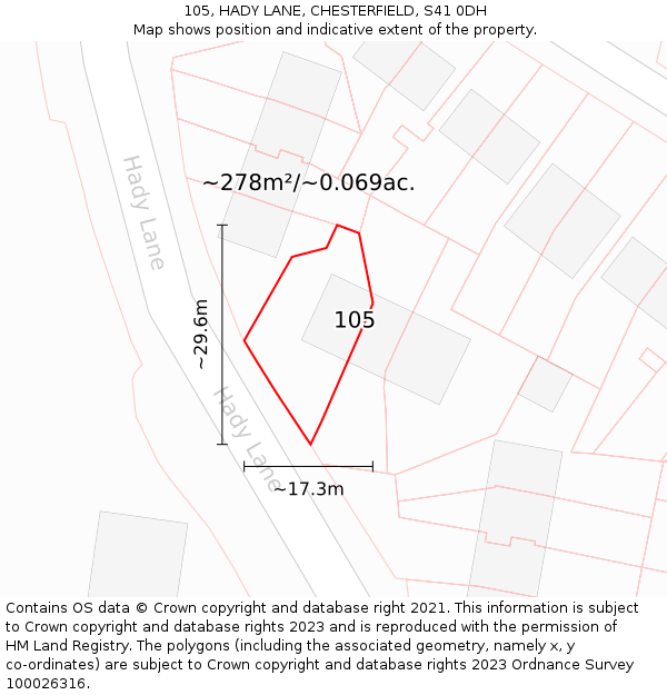 105, HADY LANE, CHESTERFIELD, S41 0DH: Plot and title map