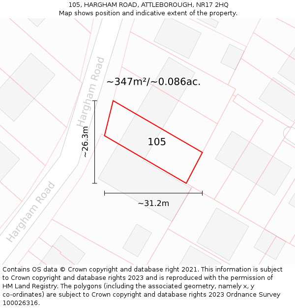 105, HARGHAM ROAD, ATTLEBOROUGH, NR17 2HQ: Plot and title map