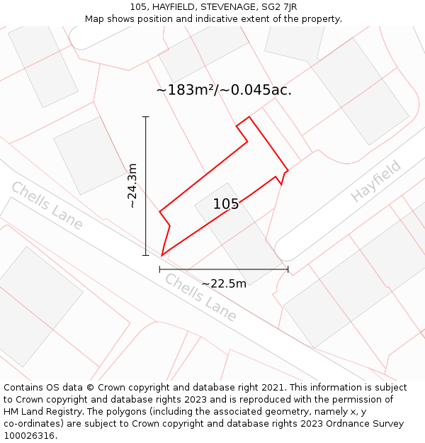 105, HAYFIELD, STEVENAGE, SG2 7JR: Plot and title map