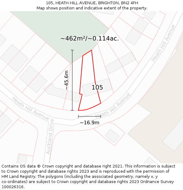 105, HEATH HILL AVENUE, BRIGHTON, BN2 4FH: Plot and title map