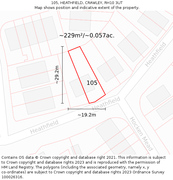 105, HEATHFIELD, CRAWLEY, RH10 3UT: Plot and title map