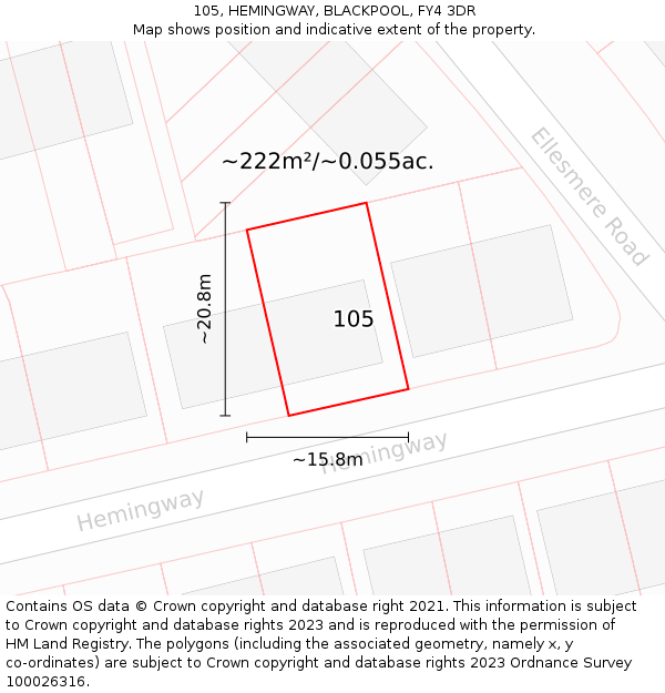 105, HEMINGWAY, BLACKPOOL, FY4 3DR: Plot and title map