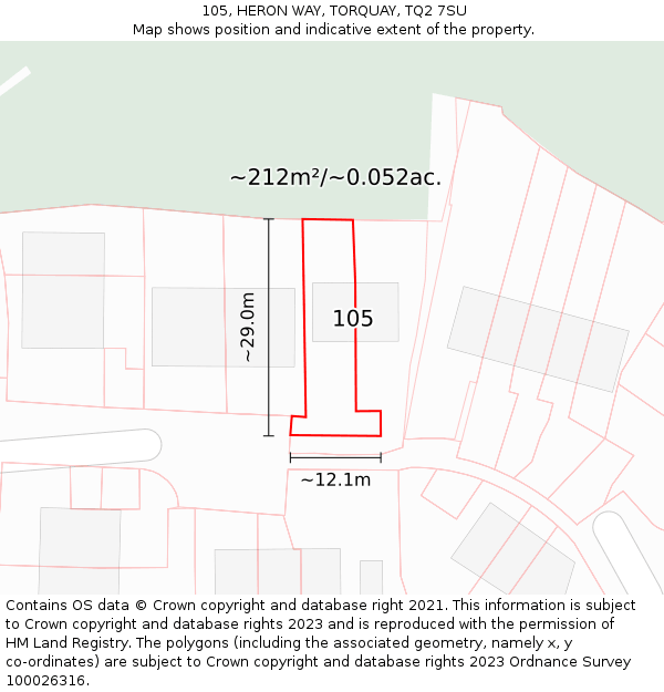 105, HERON WAY, TORQUAY, TQ2 7SU: Plot and title map