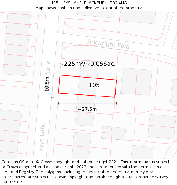105, HEYS LANE, BLACKBURN, BB2 4NG: Plot and title map