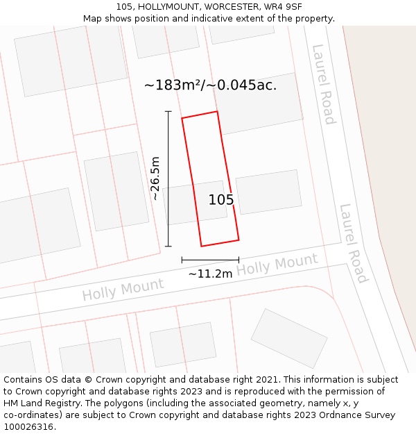 105, HOLLYMOUNT, WORCESTER, WR4 9SF: Plot and title map