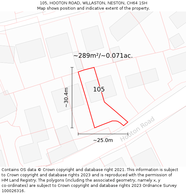 105, HOOTON ROAD, WILLASTON, NESTON, CH64 1SH: Plot and title map