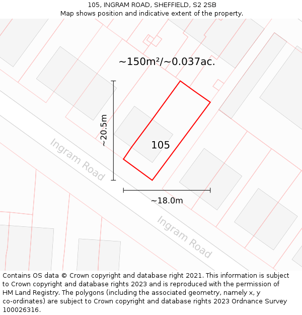 105, INGRAM ROAD, SHEFFIELD, S2 2SB: Plot and title map