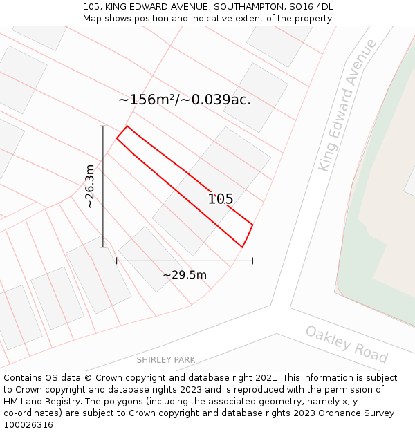 105, KING EDWARD AVENUE, SOUTHAMPTON, SO16 4DL: Plot and title map