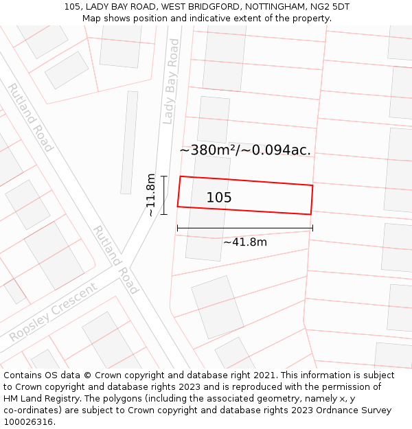 105, LADY BAY ROAD, WEST BRIDGFORD, NOTTINGHAM, NG2 5DT: Plot and title map