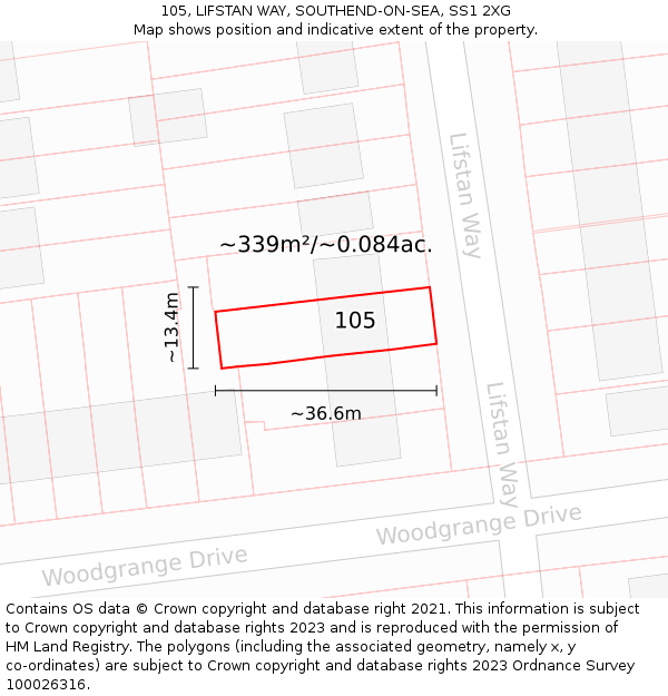 105, LIFSTAN WAY, SOUTHEND-ON-SEA, SS1 2XG: Plot and title map