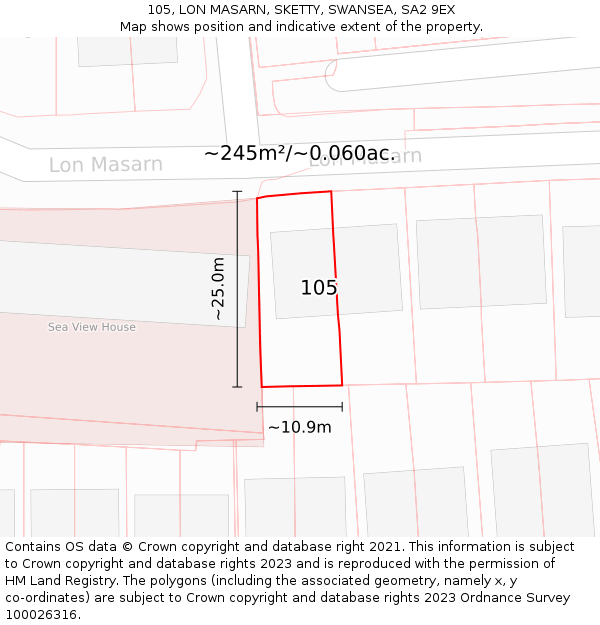 105, LON MASARN, SKETTY, SWANSEA, SA2 9EX: Plot and title map