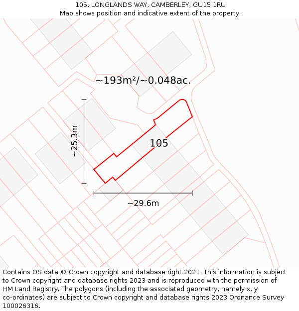 105, LONGLANDS WAY, CAMBERLEY, GU15 1RU: Plot and title map