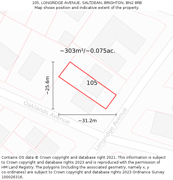 105, LONGRIDGE AVENUE, SALTDEAN, BRIGHTON, BN2 8RB: Plot and title map