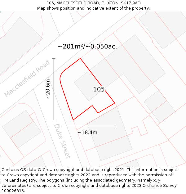 105, MACCLESFIELD ROAD, BUXTON, SK17 9AD: Plot and title map