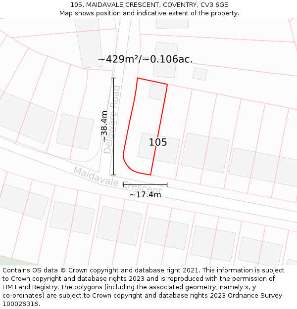 105, MAIDAVALE CRESCENT, COVENTRY, CV3 6GE: Plot and title map
