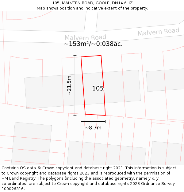 105, MALVERN ROAD, GOOLE, DN14 6HZ: Plot and title map