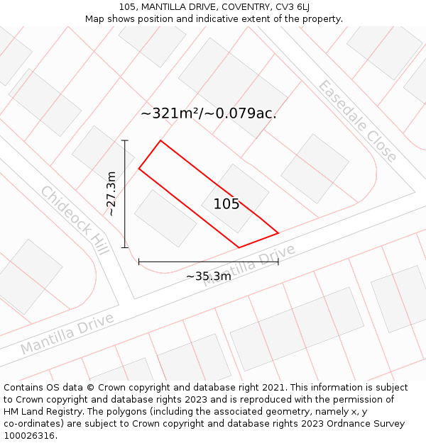 105, MANTILLA DRIVE, COVENTRY, CV3 6LJ: Plot and title map