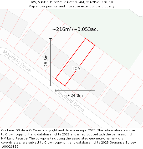 105, MAYFIELD DRIVE, CAVERSHAM, READING, RG4 5JR: Plot and title map