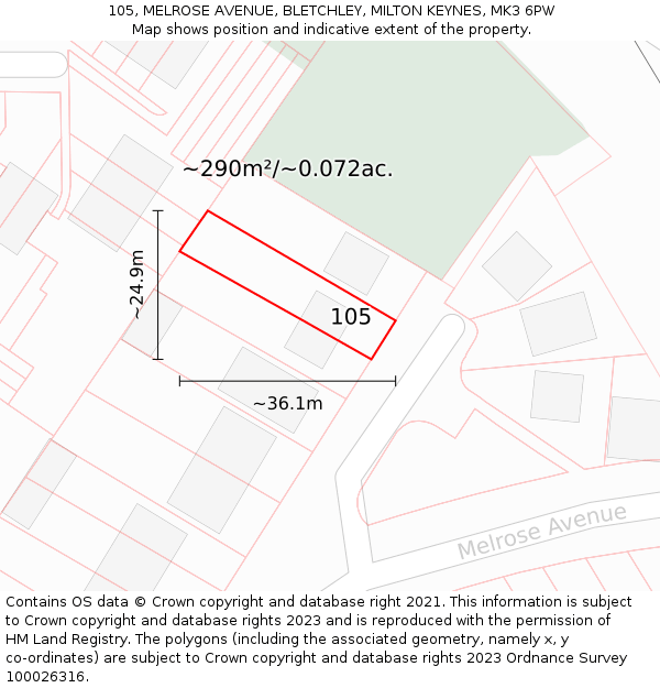 105, MELROSE AVENUE, BLETCHLEY, MILTON KEYNES, MK3 6PW: Plot and title map