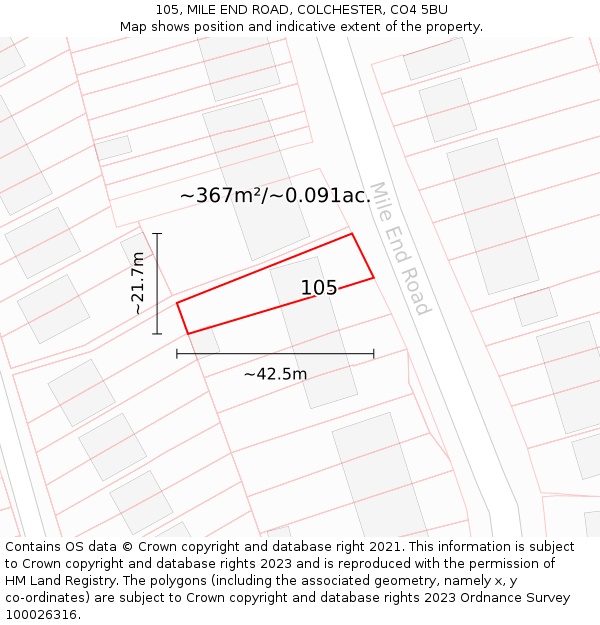 105, MILE END ROAD, COLCHESTER, CO4 5BU: Plot and title map