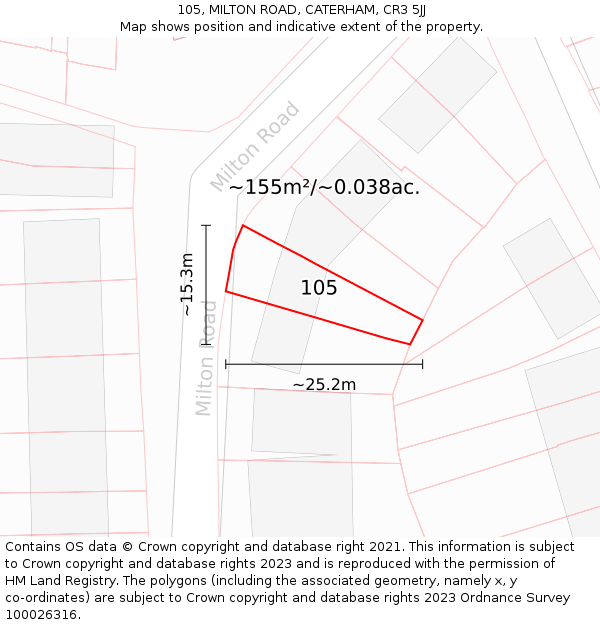 105, MILTON ROAD, CATERHAM, CR3 5JJ: Plot and title map