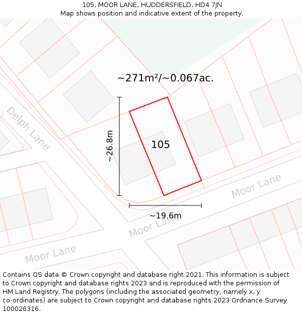 105, MOOR LANE, HUDDERSFIELD, HD4 7JN: Plot and title map