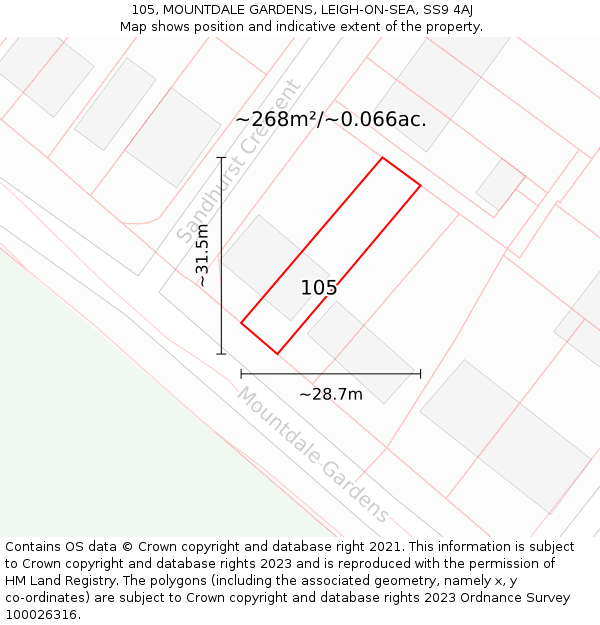 105, MOUNTDALE GARDENS, LEIGH-ON-SEA, SS9 4AJ: Plot and title map