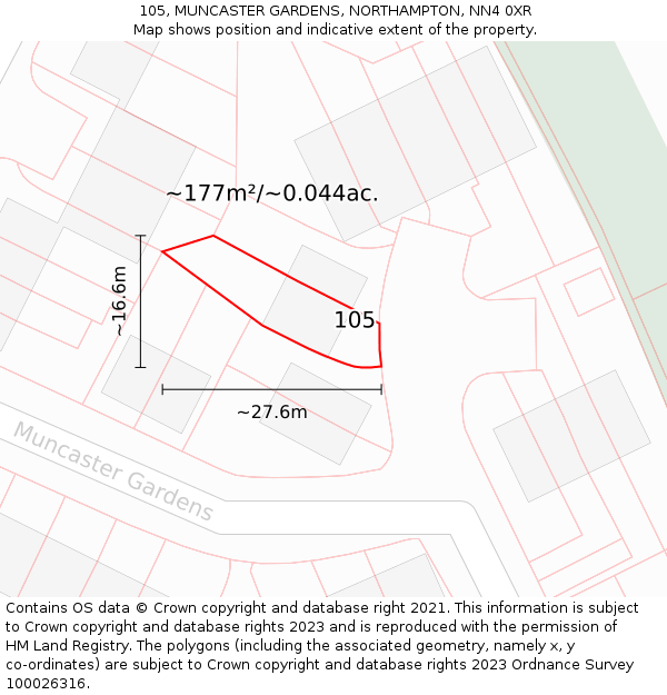 105, MUNCASTER GARDENS, NORTHAMPTON, NN4 0XR: Plot and title map