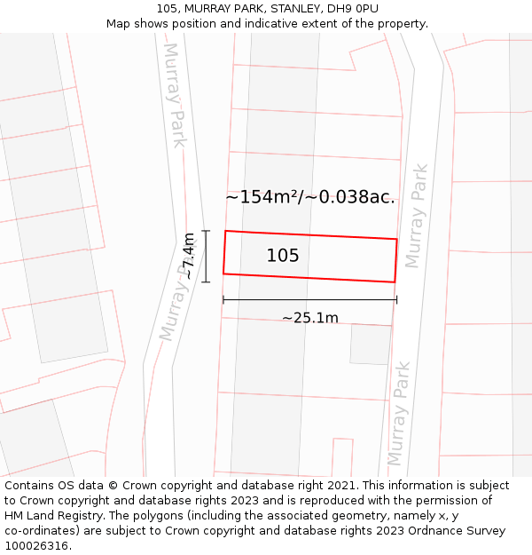 105, MURRAY PARK, STANLEY, DH9 0PU: Plot and title map