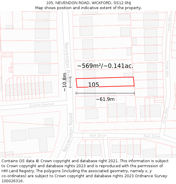 105, NEVENDON ROAD, WICKFORD, SS12 0NJ: Plot and title map