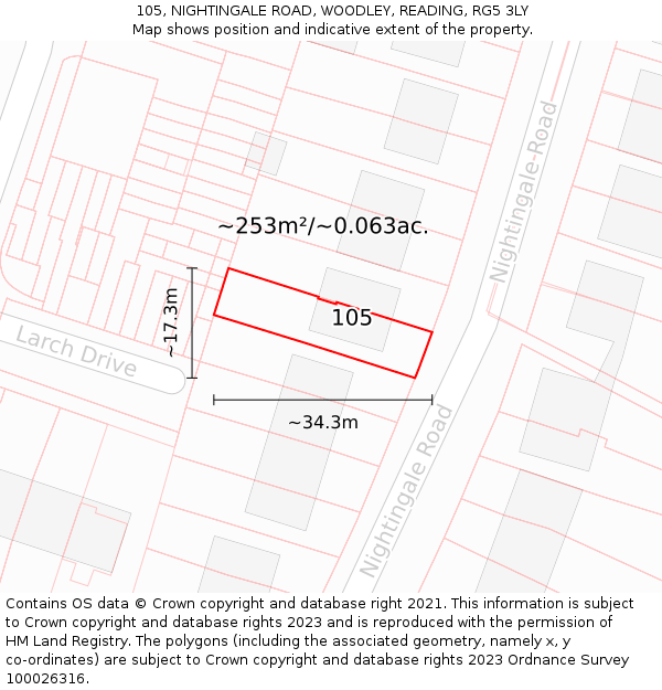 105, NIGHTINGALE ROAD, WOODLEY, READING, RG5 3LY: Plot and title map