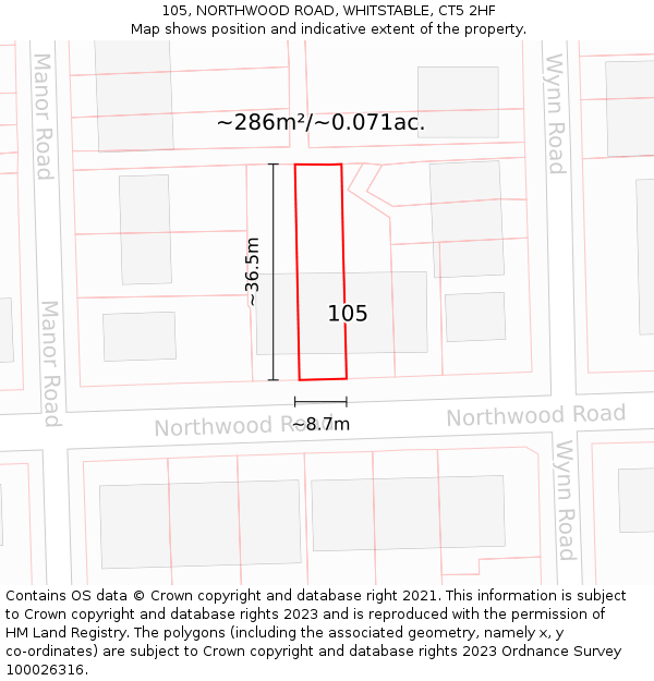 105, NORTHWOOD ROAD, WHITSTABLE, CT5 2HF: Plot and title map