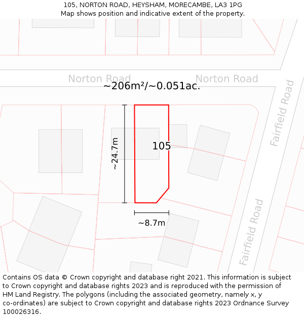 105, NORTON ROAD, HEYSHAM, MORECAMBE, LA3 1PG: Plot and title map