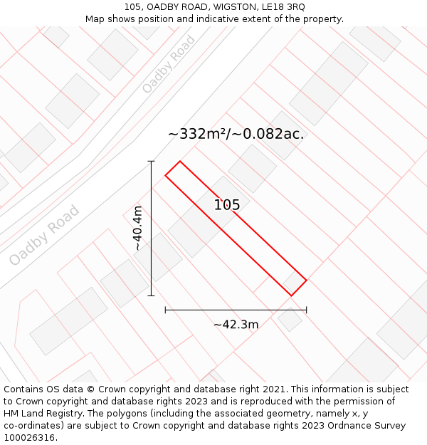 105, OADBY ROAD, WIGSTON, LE18 3RQ: Plot and title map