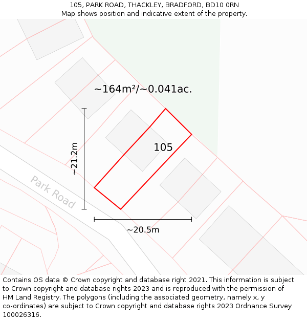 105, PARK ROAD, THACKLEY, BRADFORD, BD10 0RN: Plot and title map