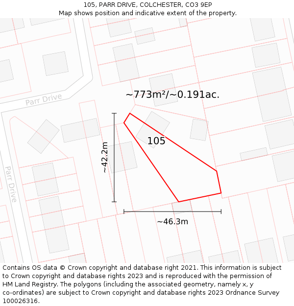 105, PARR DRIVE, COLCHESTER, CO3 9EP: Plot and title map