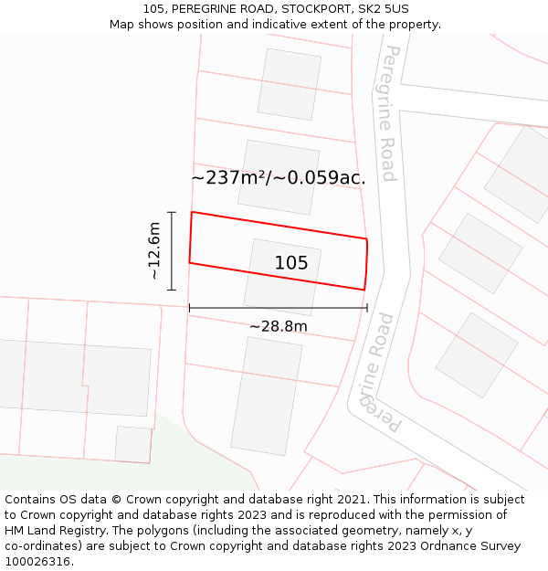 105, PEREGRINE ROAD, STOCKPORT, SK2 5US: Plot and title map