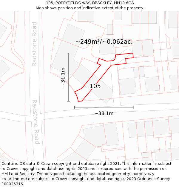 105, POPPYFIELDS WAY, BRACKLEY, NN13 6GA: Plot and title map