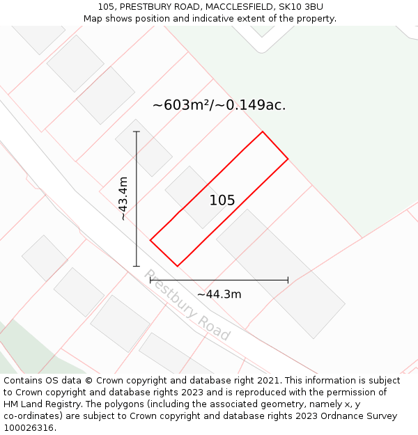 105, PRESTBURY ROAD, MACCLESFIELD, SK10 3BU: Plot and title map