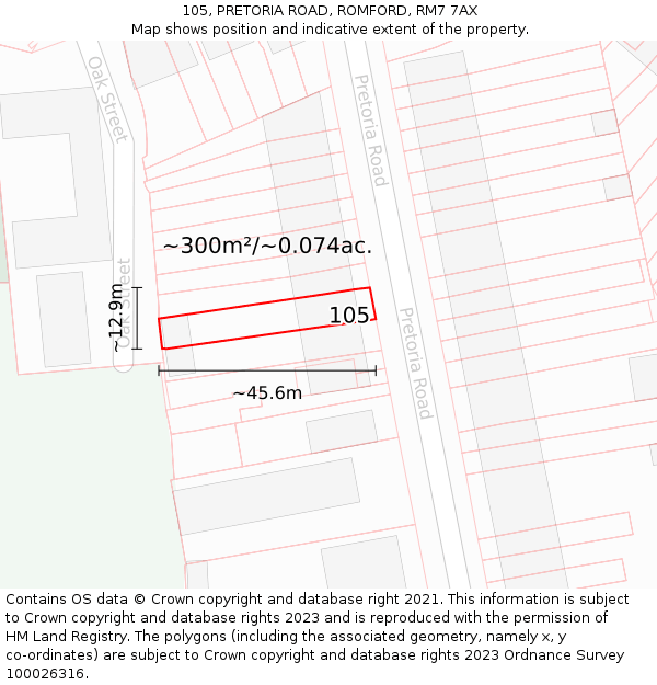 105, PRETORIA ROAD, ROMFORD, RM7 7AX: Plot and title map