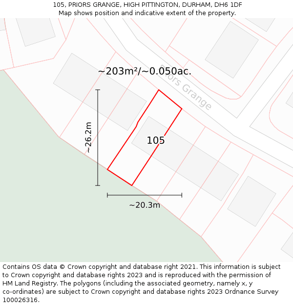 105, PRIORS GRANGE, HIGH PITTINGTON, DURHAM, DH6 1DF: Plot and title map