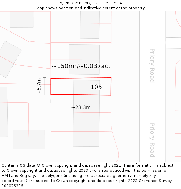 105, PRIORY ROAD, DUDLEY, DY1 4EH: Plot and title map