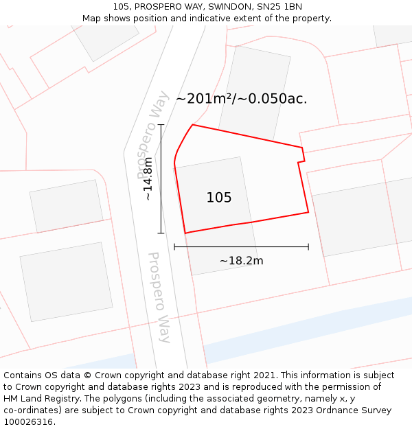 105, PROSPERO WAY, SWINDON, SN25 1BN: Plot and title map