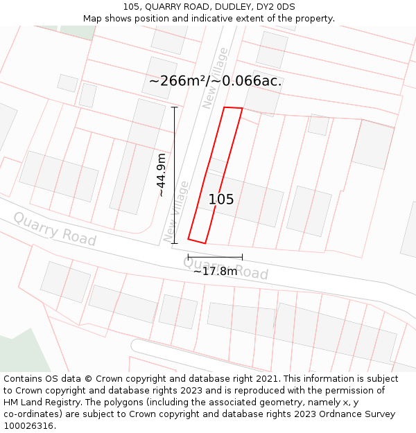 105, QUARRY ROAD, DUDLEY, DY2 0DS: Plot and title map