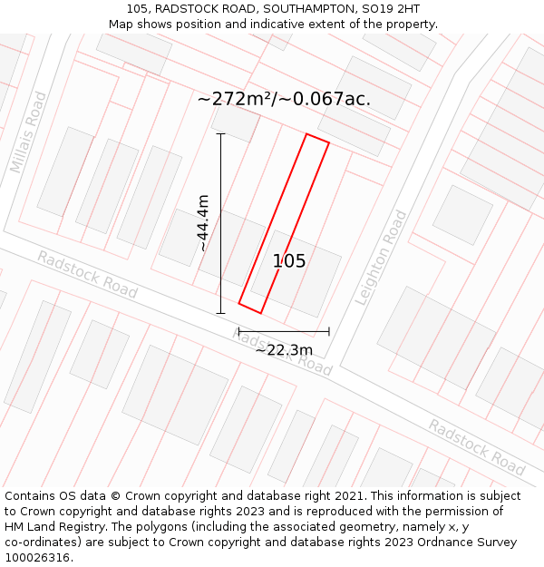 105, RADSTOCK ROAD, SOUTHAMPTON, SO19 2HT: Plot and title map