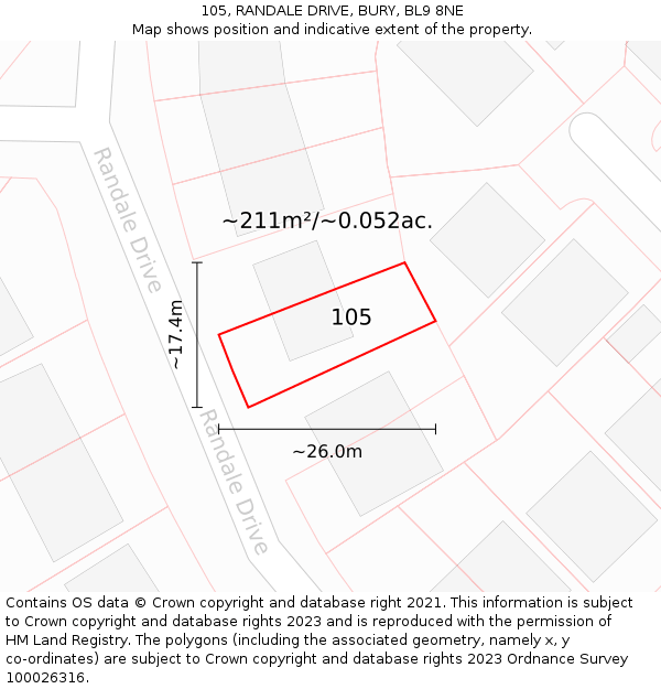 105, RANDALE DRIVE, BURY, BL9 8NE: Plot and title map