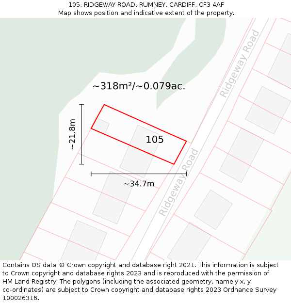 105, RIDGEWAY ROAD, RUMNEY, CARDIFF, CF3 4AF: Plot and title map