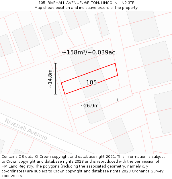 105, RIVEHALL AVENUE, WELTON, LINCOLN, LN2 3TE: Plot and title map